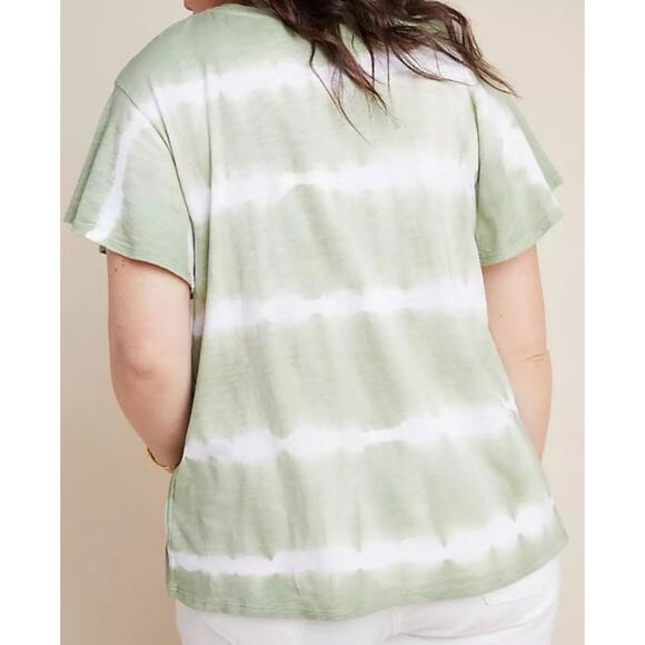 T. LA Green & White Tie Die Cotton Blend Flutter Sleeve Tee Shirt Women's Small - Picture 3 of 7